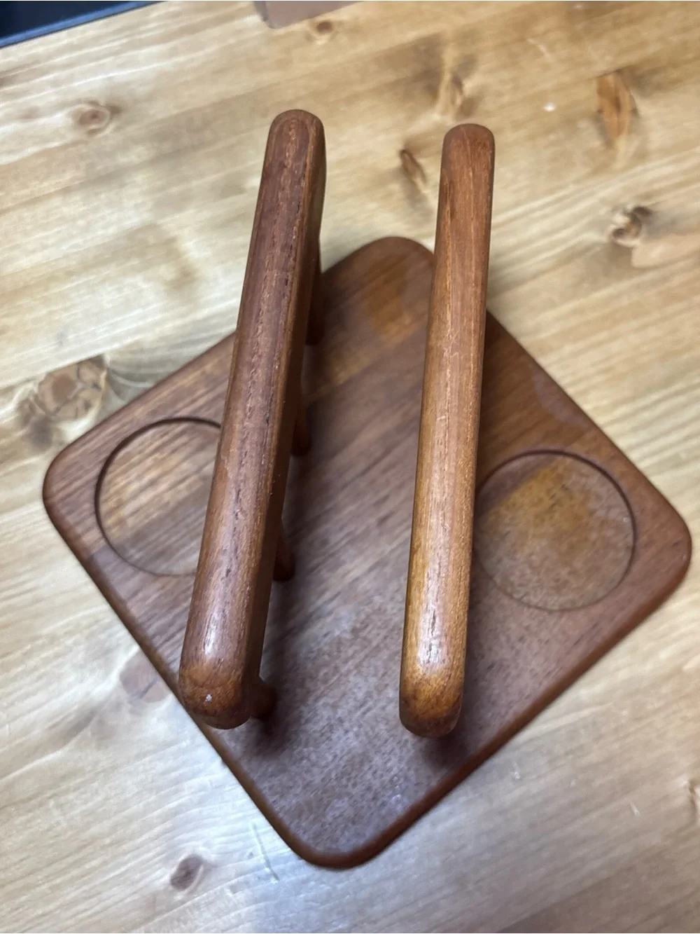 Vintage Teak Napkin Holder with Salt Shaker & Pepper Mill